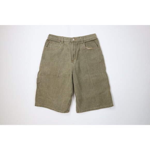 Vintage 90s Streetwear Mens 32 Faded Heavyweight Relaxed Dungaree Shorts Green - Picture 1 of 10
